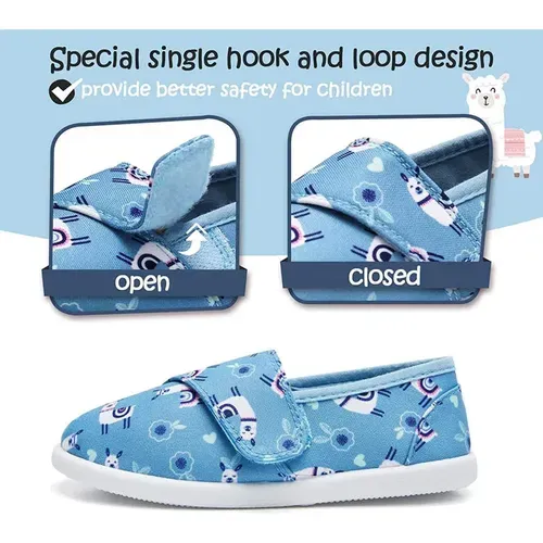 Kids Loafer Flat Slip On Canvas Sneakers Blue Alpaca - KKOMFORME