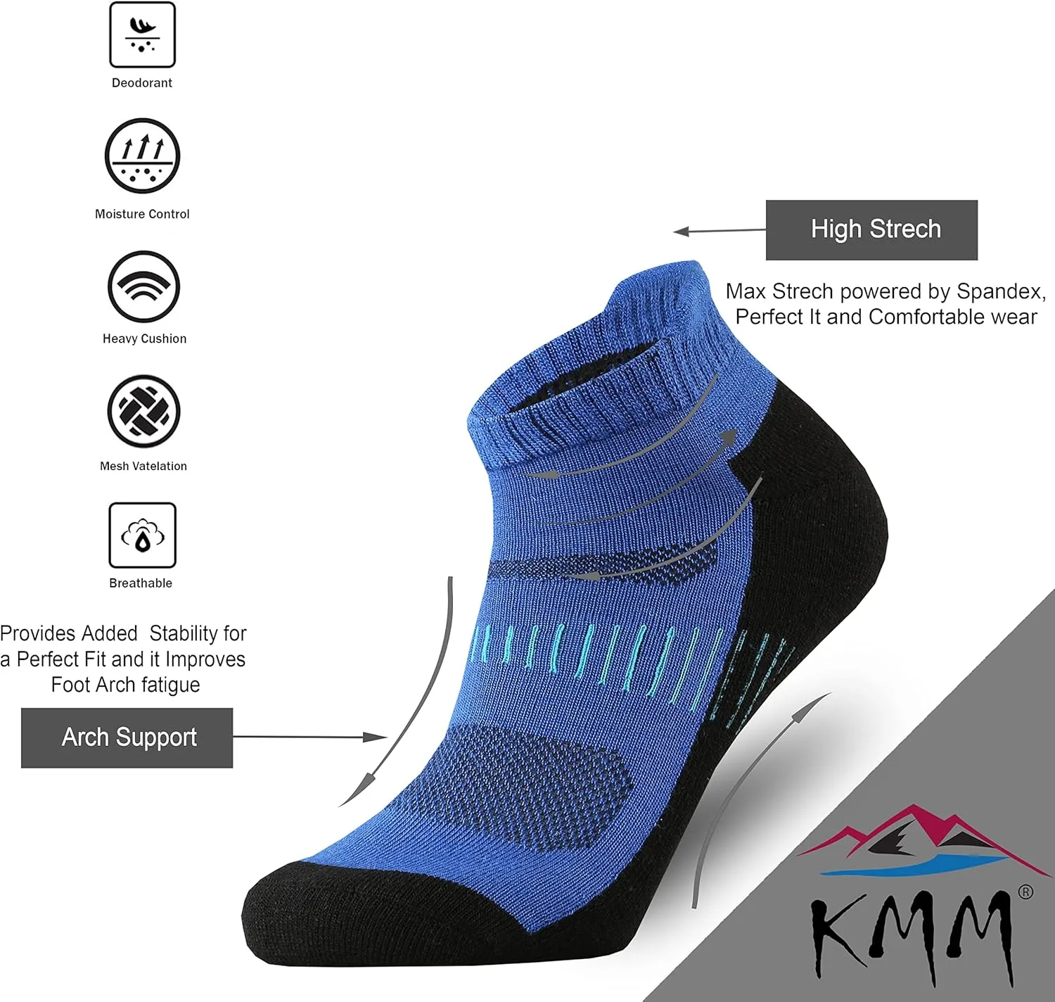 KMM Men's Merino Wool No Show Ankle Socks with Cushion Low Tab Summer for Outdoor Hiking Golf Loafer Sneaker Trail Running
