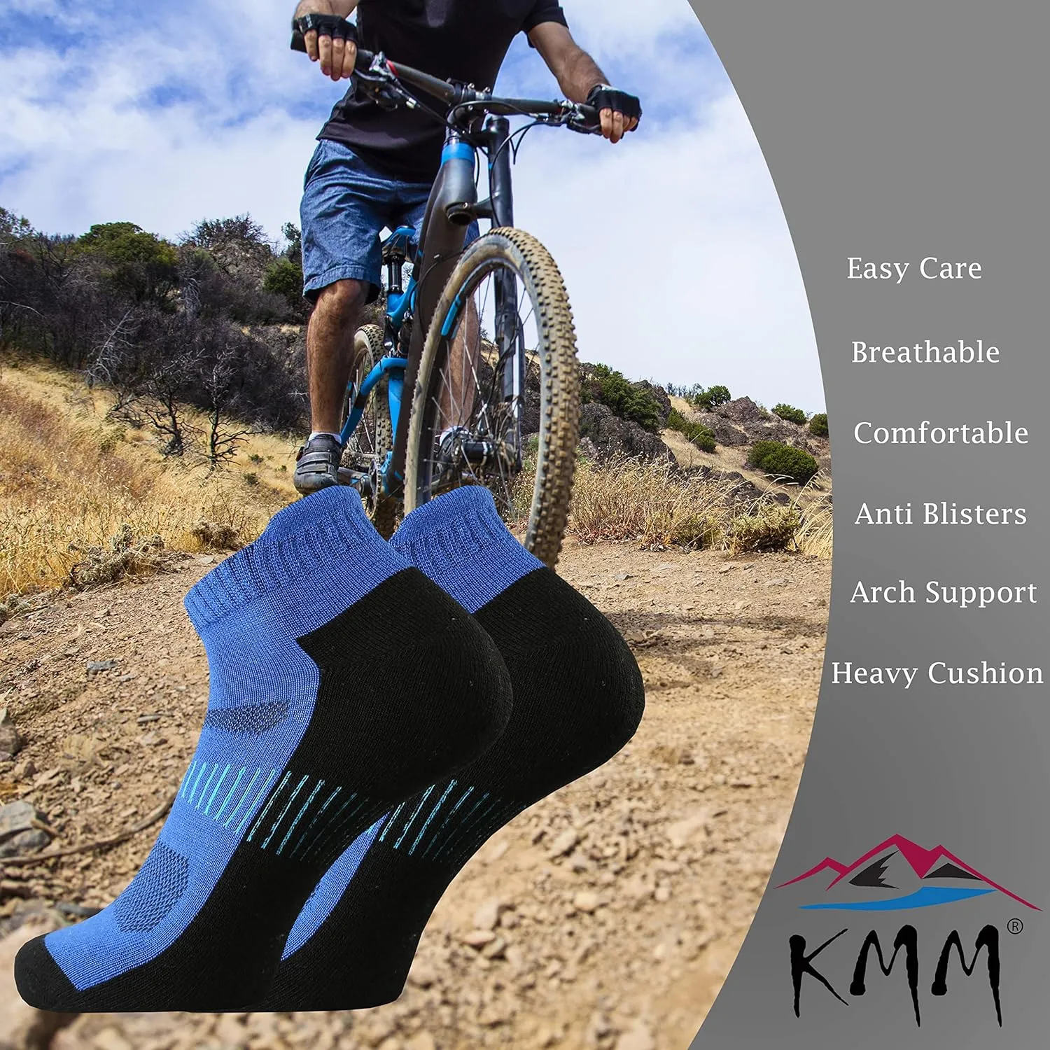 KMM Men's Merino Wool No Show Ankle Socks with Cushion Low Tab Summer for Outdoor Hiking Golf Loafer Sneaker Trail Running