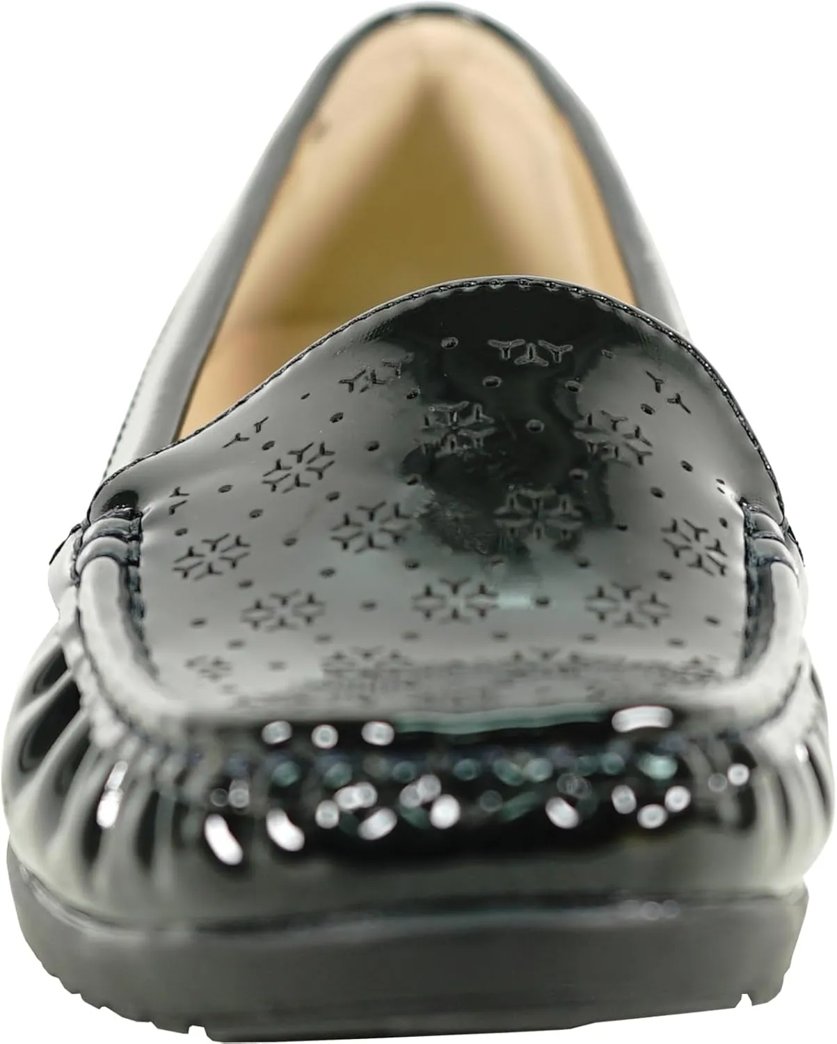KOZI Women Comfort Casual Wedge Shoe Slip-On Loafer ML Collection Round Toe Penny Loafer Removable Insole Black Champagne