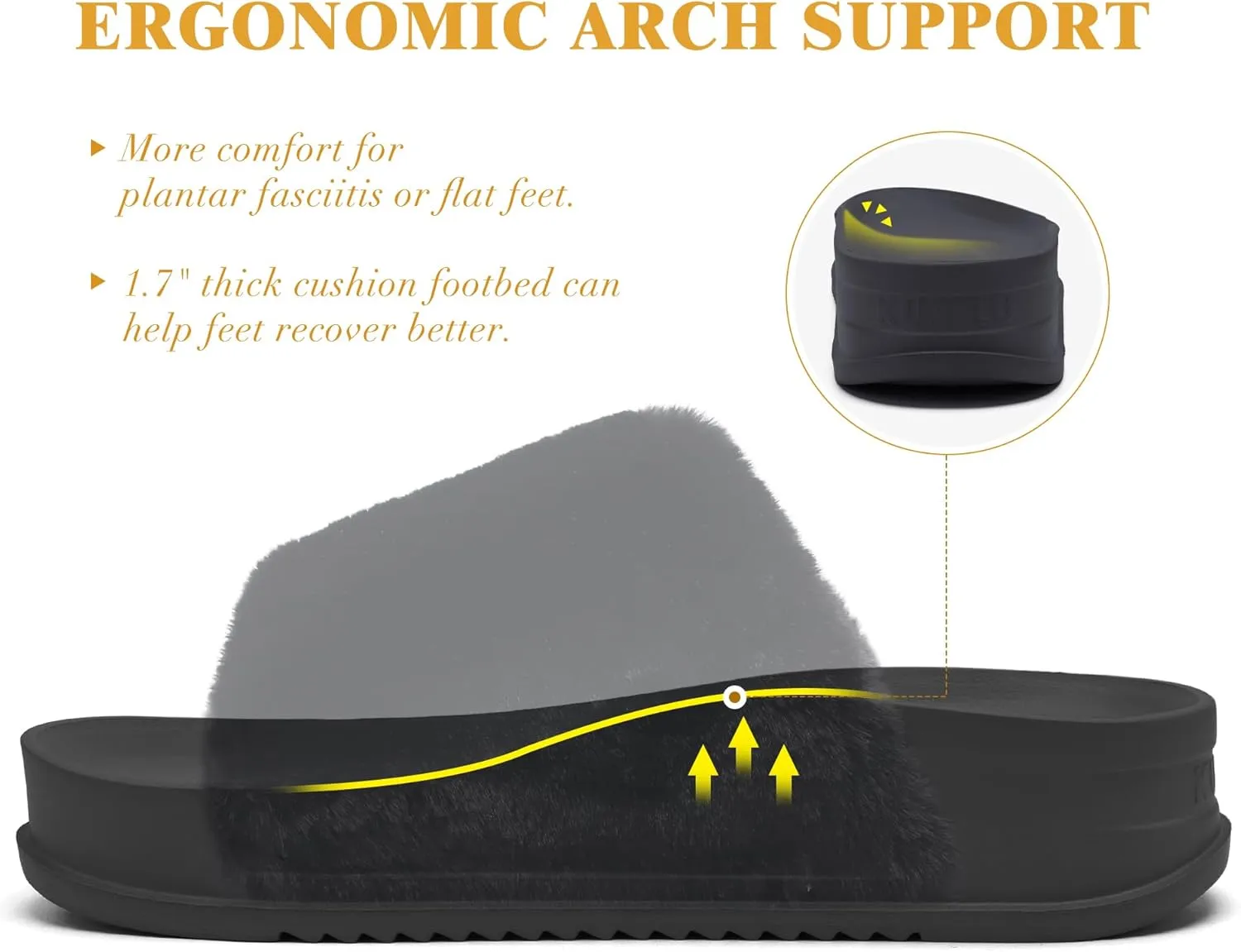 KuaiLu Women's Orthotic Slippers With Arch Support Soft Cushion Sandal Slippers for Woman Ladies Fashion Open Toe Faux Fur Platform Slipper Indoor Outdoor Size 6~12