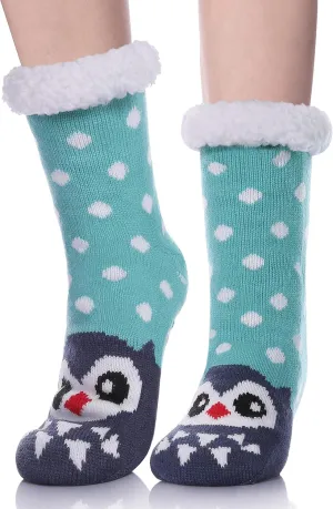 LANLEO Fuzzy Slipper Socks For Women with Grippers Winter Warm Thick Plush Fleece Lining Non Slip Animal Home Socks