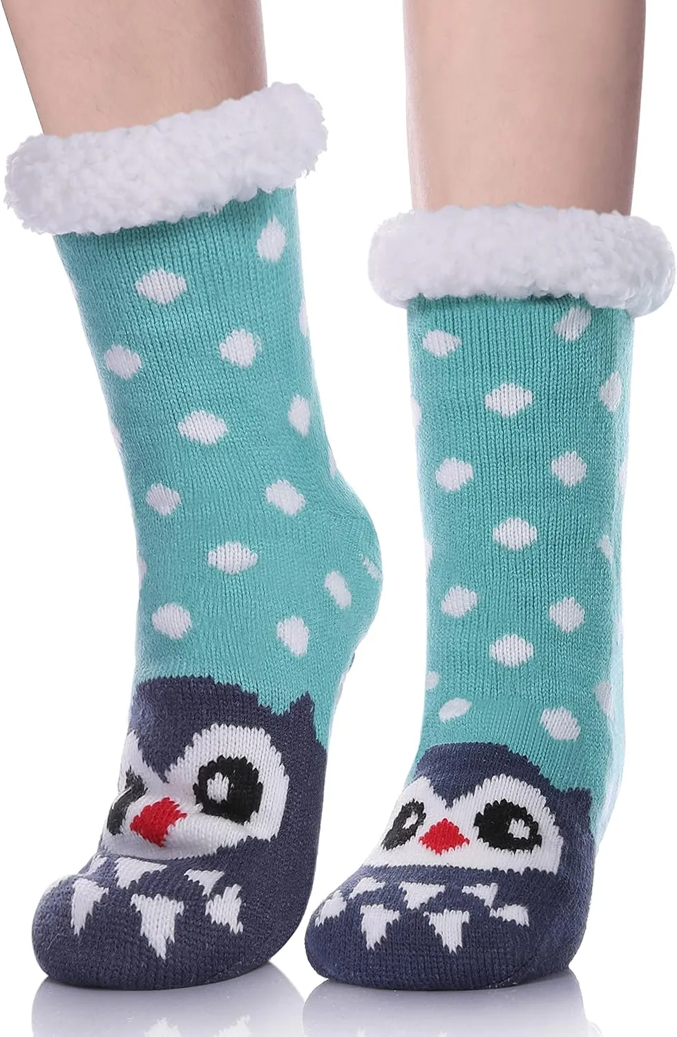 LANLEO Fuzzy Slipper Socks For Women with Grippers Winter Warm Thick Plush Fleece Lining Non Slip Animal Home Socks