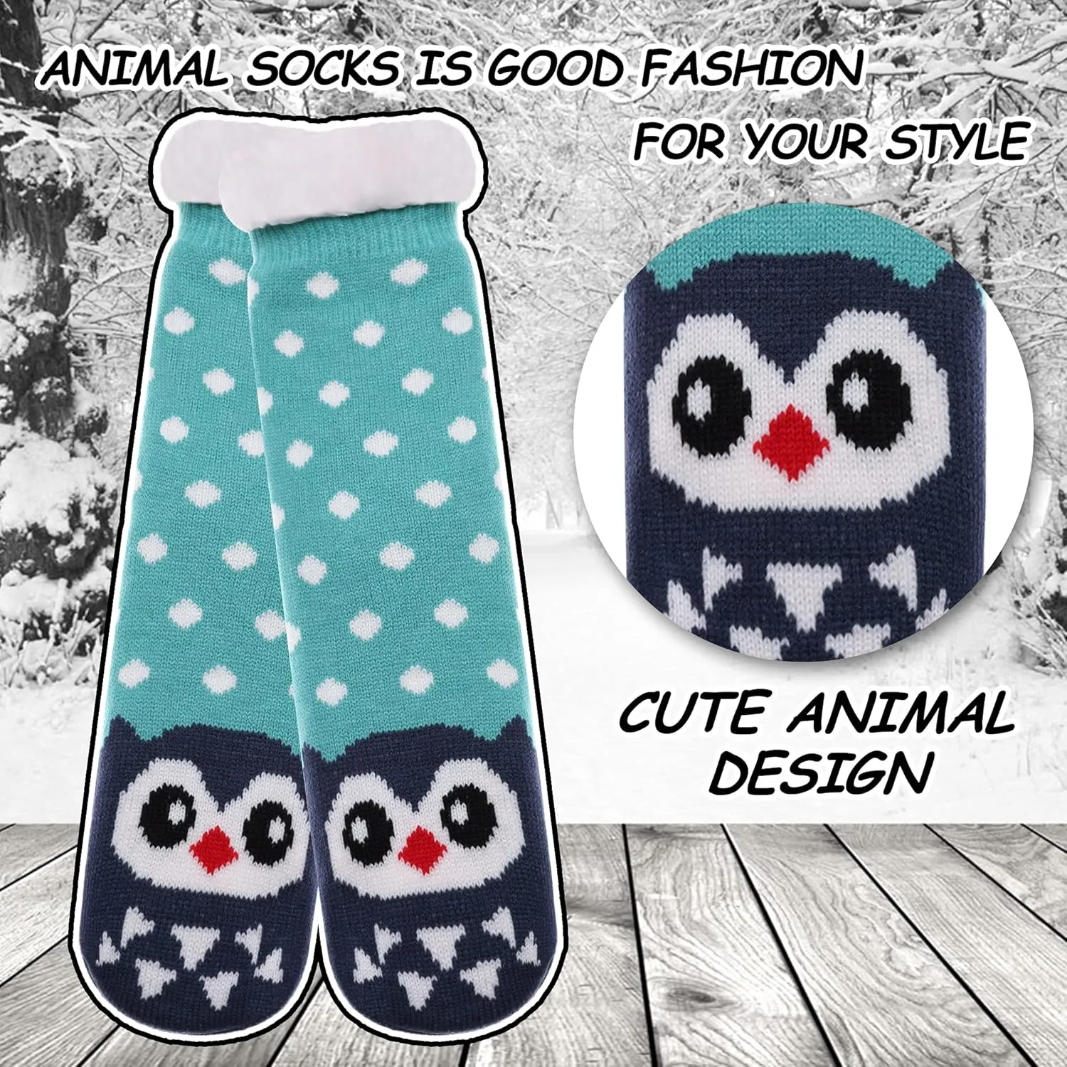 LANLEO Fuzzy Slipper Socks For Women with Grippers Winter Warm Thick Plush Fleece Lining Non Slip Animal Home Socks
