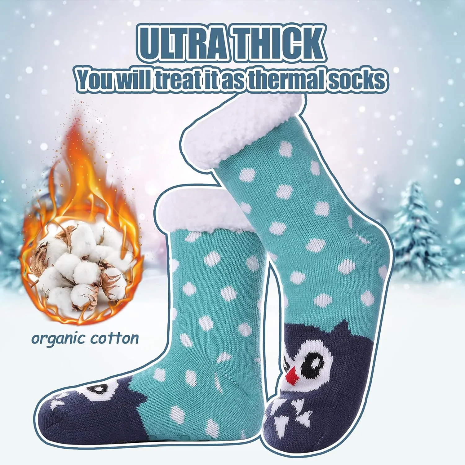 LANLEO Fuzzy Slipper Socks For Women with Grippers Winter Warm Thick Plush Fleece Lining Non Slip Animal Home Socks