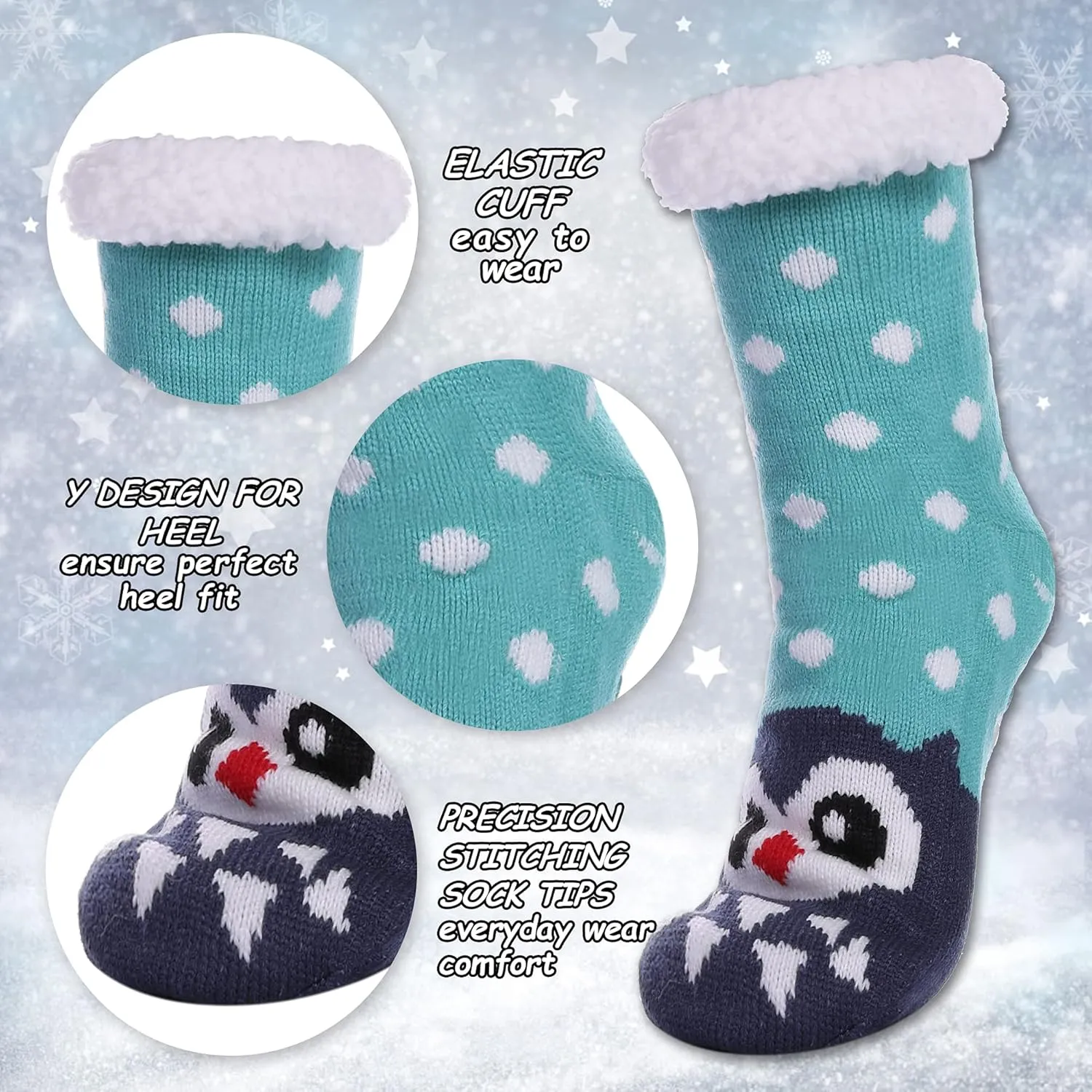 LANLEO Fuzzy Slipper Socks For Women with Grippers Winter Warm Thick Plush Fleece Lining Non Slip Animal Home Socks