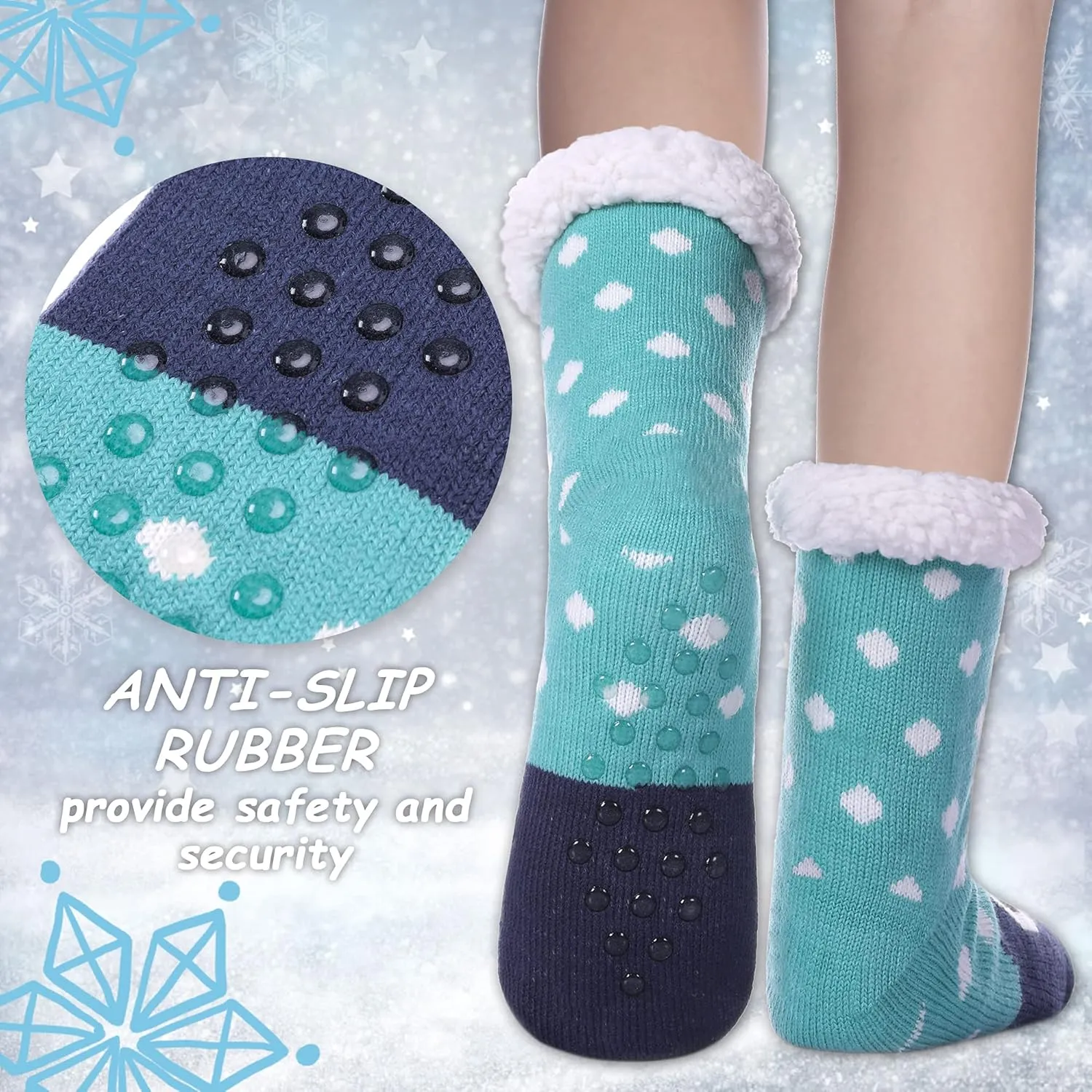 LANLEO Fuzzy Slipper Socks For Women with Grippers Winter Warm Thick Plush Fleece Lining Non Slip Animal Home Socks