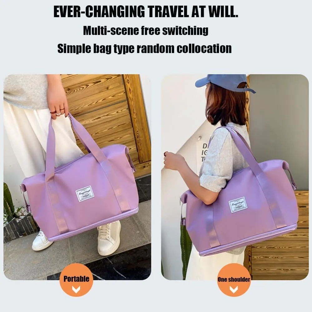 Large Capacity Folding Travel Duffel Bag, Tote Sports Gym Bag, Shoulder Overnight Weekender Bag for Women & Men, Hospital bag, Expandable Duffel Bag with Trolley Sleeve/Wet Pocket