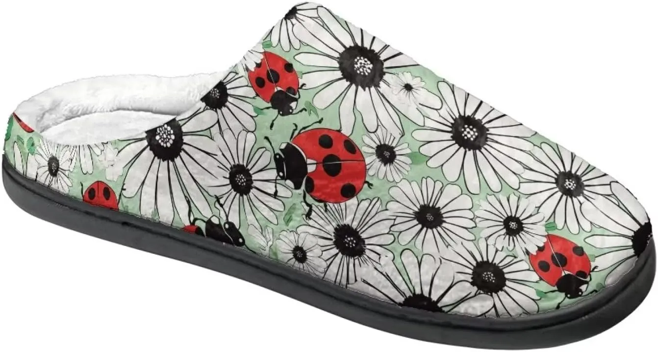 Leopard Ladybug Winter Cozy&Comfy Slippers for Women, Halloween Girl's Warm Slipper Winter Casual Indoor Shoes