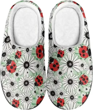 Leopard Ladybug Winter Cozy&Comfy Slippers for Women, Halloween Girl's Warm Slipper Winter Casual Indoor Shoes