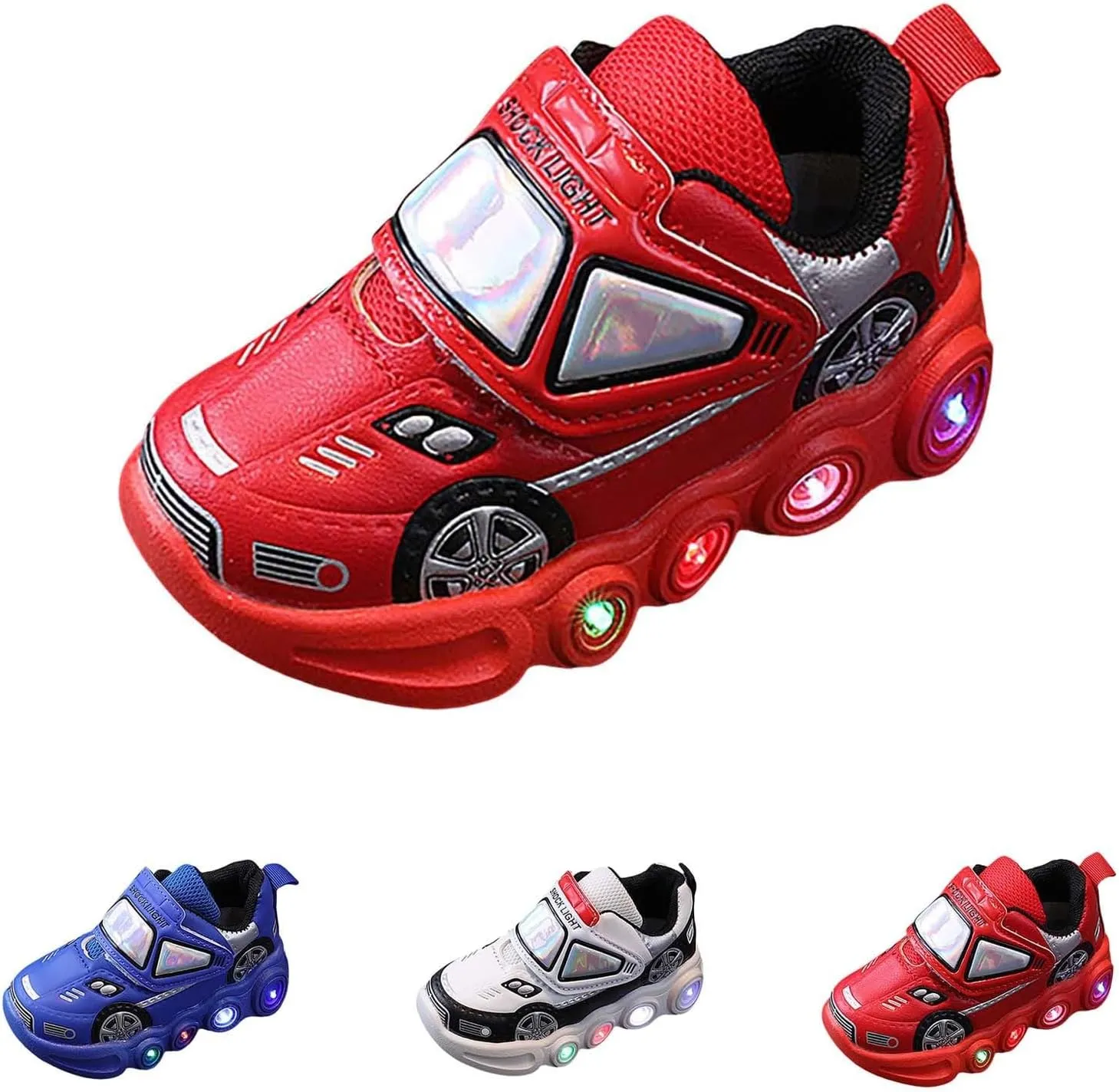 Light Up Toddler Boys Shoes Car Pattern LED Luminous Sport Sneaker, Little Fashion Soft Sole Toddler Athletic Shoe