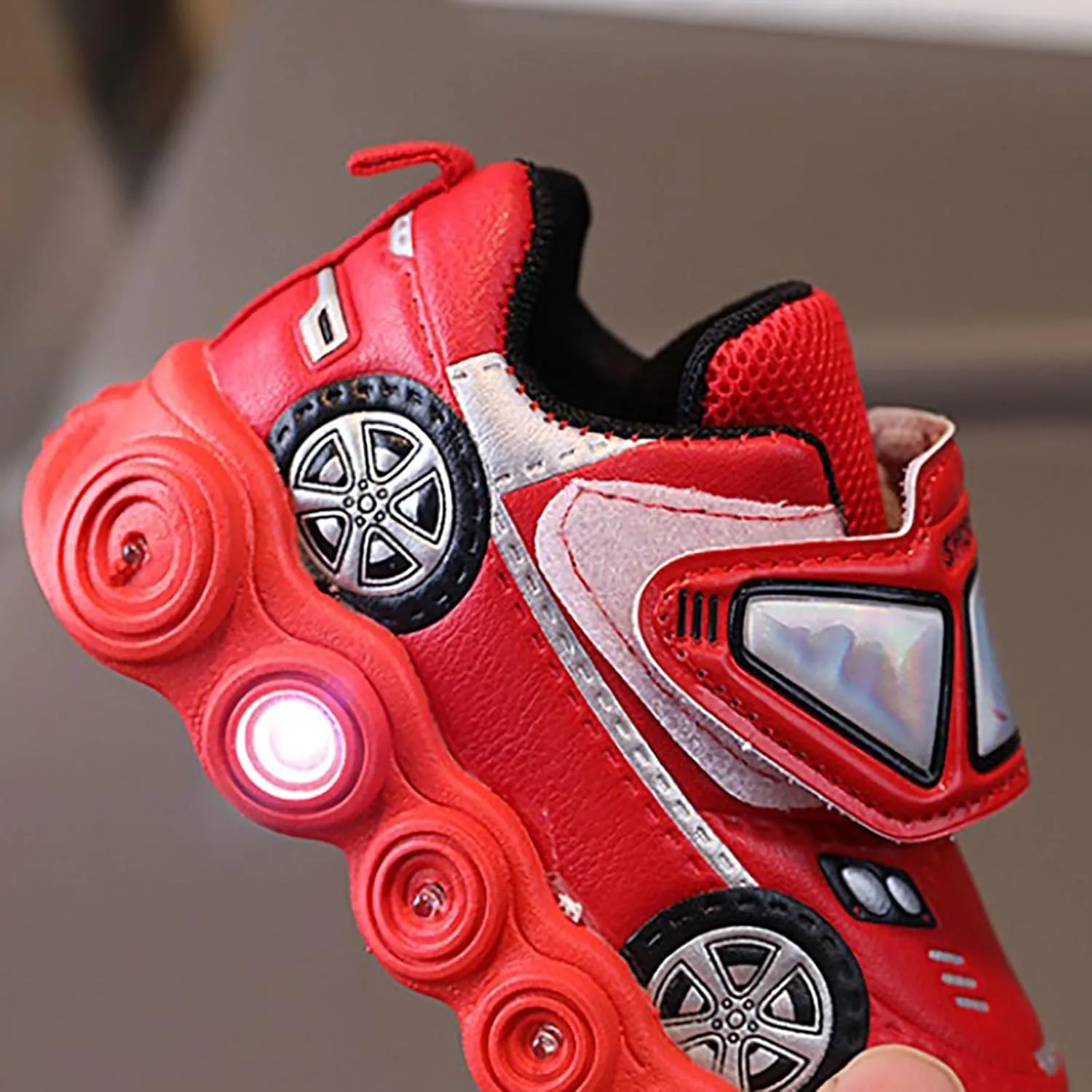 Light Up Toddler Boys Shoes Car Pattern LED Luminous Sport Sneaker, Little Fashion Soft Sole Toddler Athletic Shoe