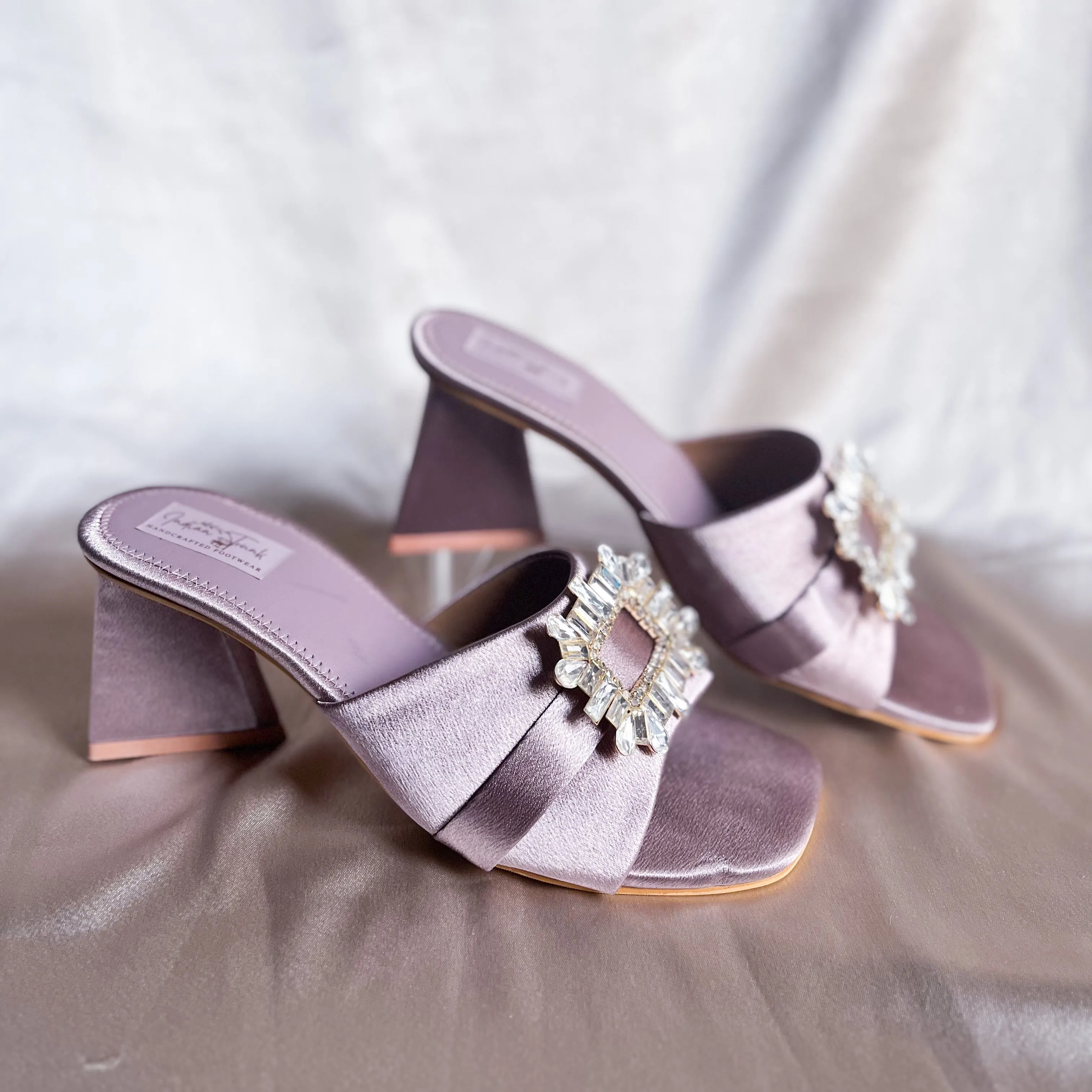 Lilac Satin Heels With Diamente On Top