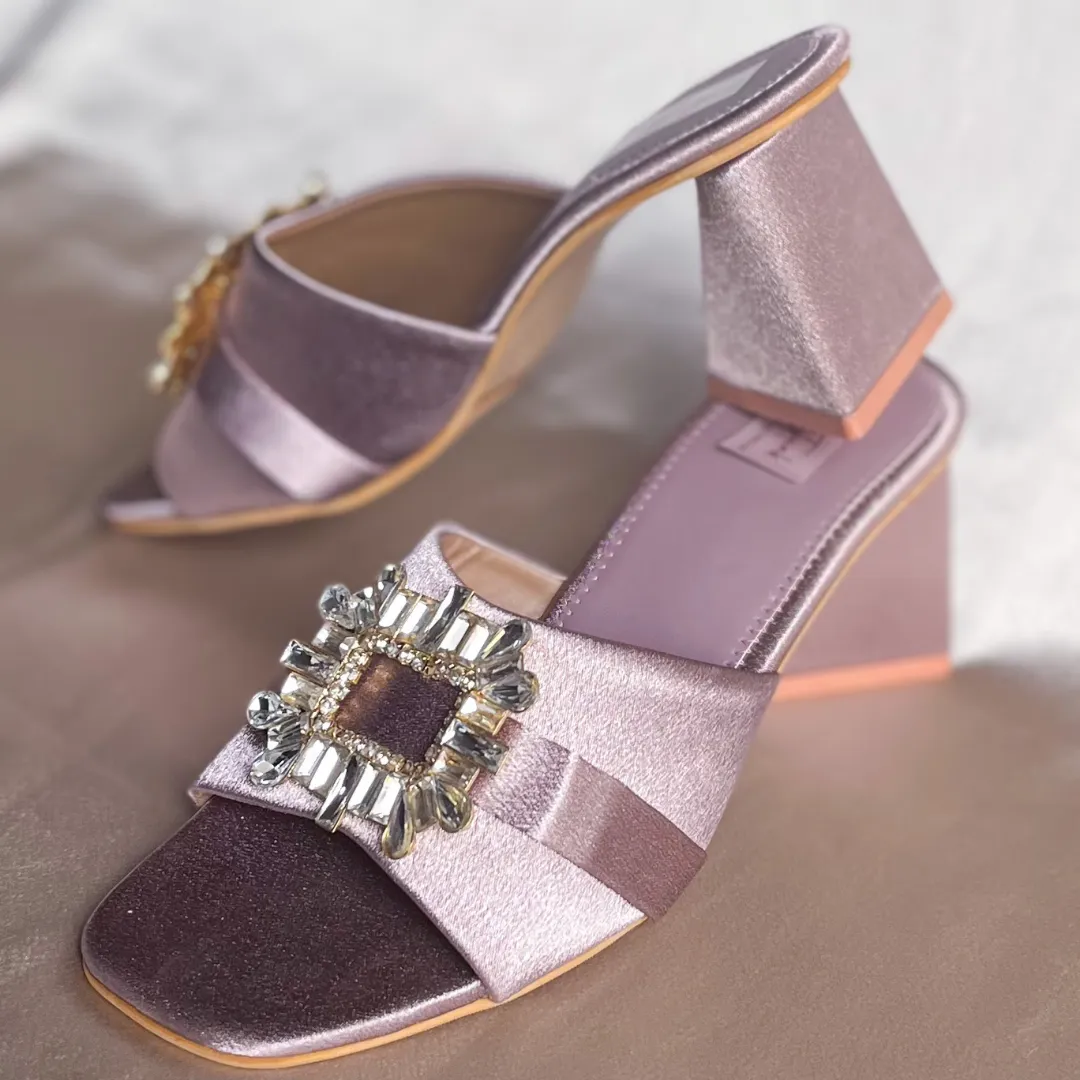 Lilac Satin Heels With Diamente On Top