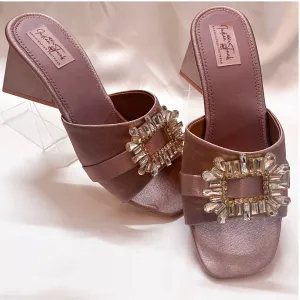 Lilac Satin Heels With Diamente On Top