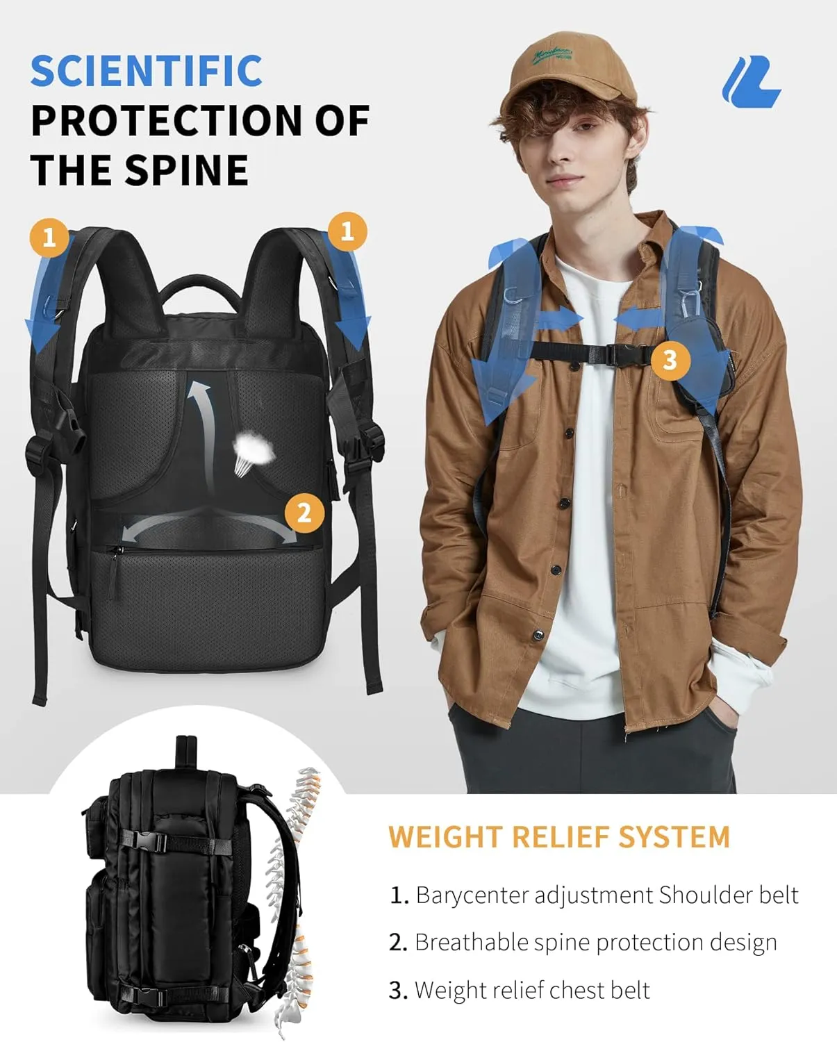 LIVACASA Waterproof Travel Backpack for Women, 40L Airline Approved Carry on Laptop Backpack with Compartment and USB Port