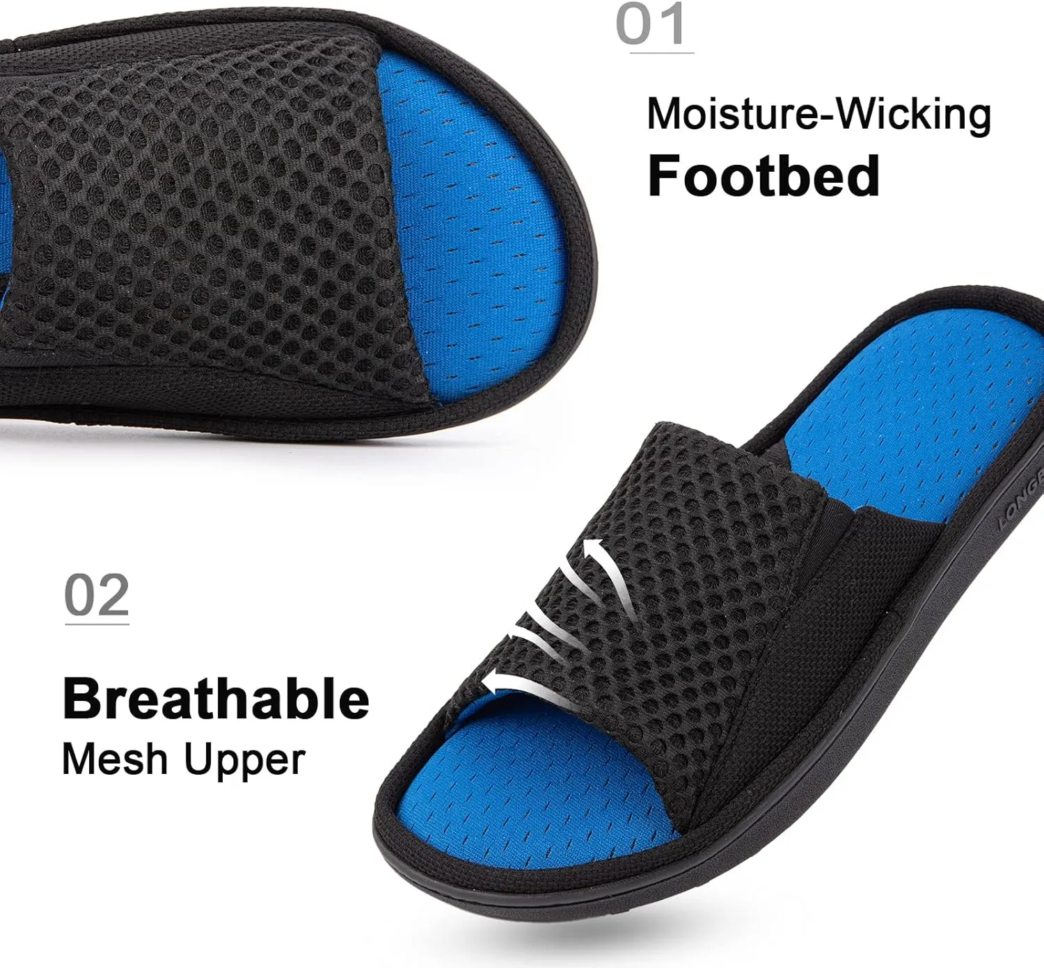 LongBay Men's Comfy Memory Foam Slide Slippers Breathable Mesh Cloth House Shoes