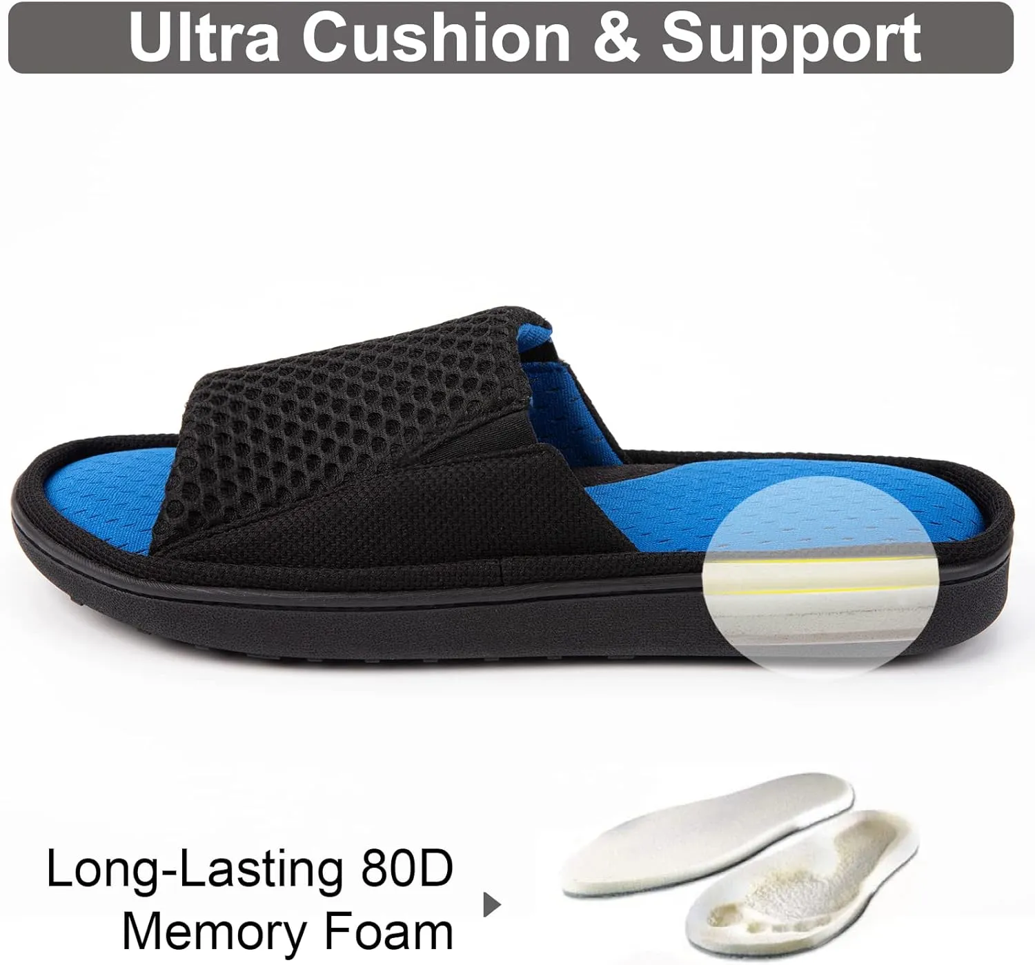 LongBay Men's Comfy Memory Foam Slide Slippers Breathable Mesh Cloth House Shoes