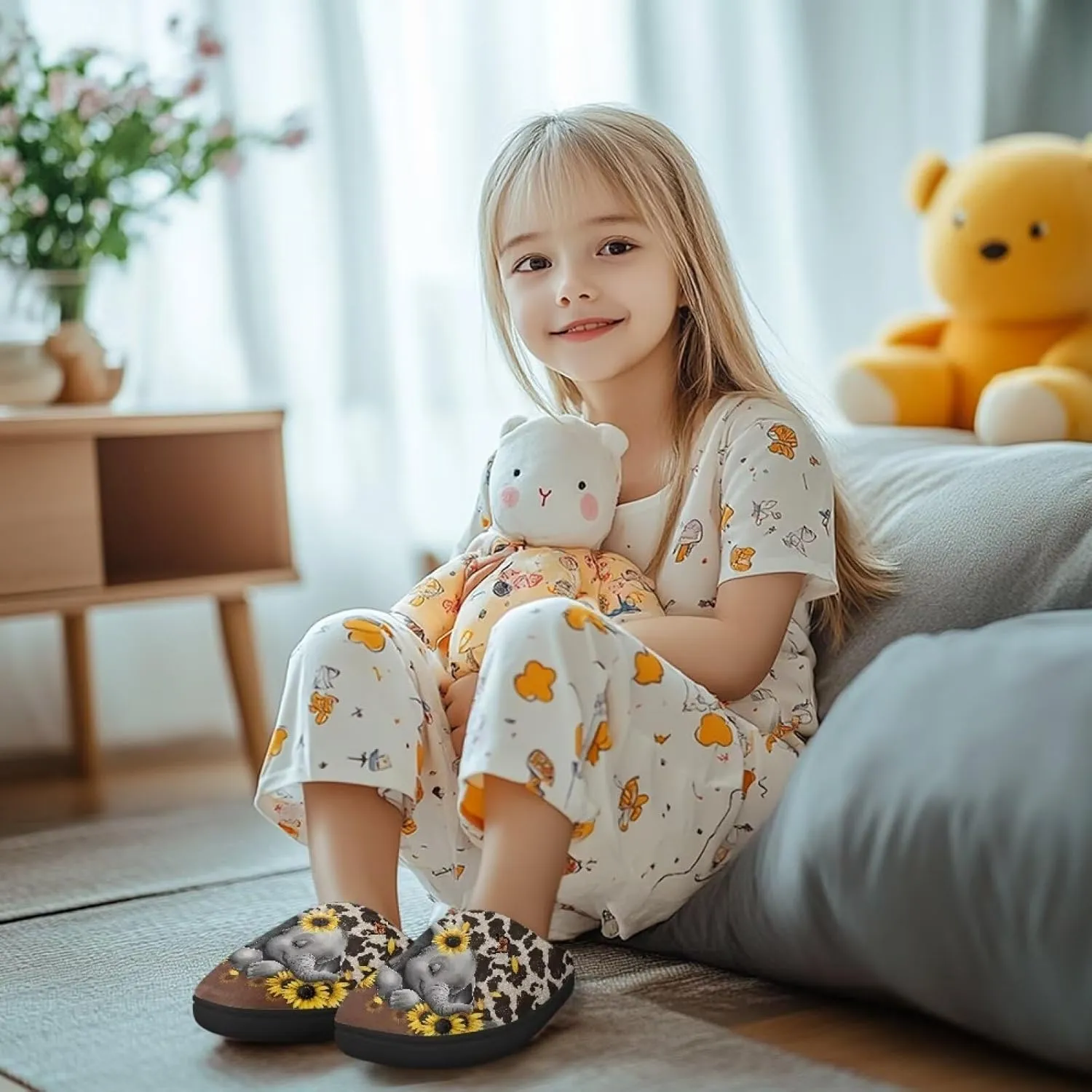 Lotusorchid Sleep Slipper for Kids, Warm Cozy Girls Bedroom Slipper Memory Foam House Slipper for Boys, Non Slip House Shoes Indoor Outdoor