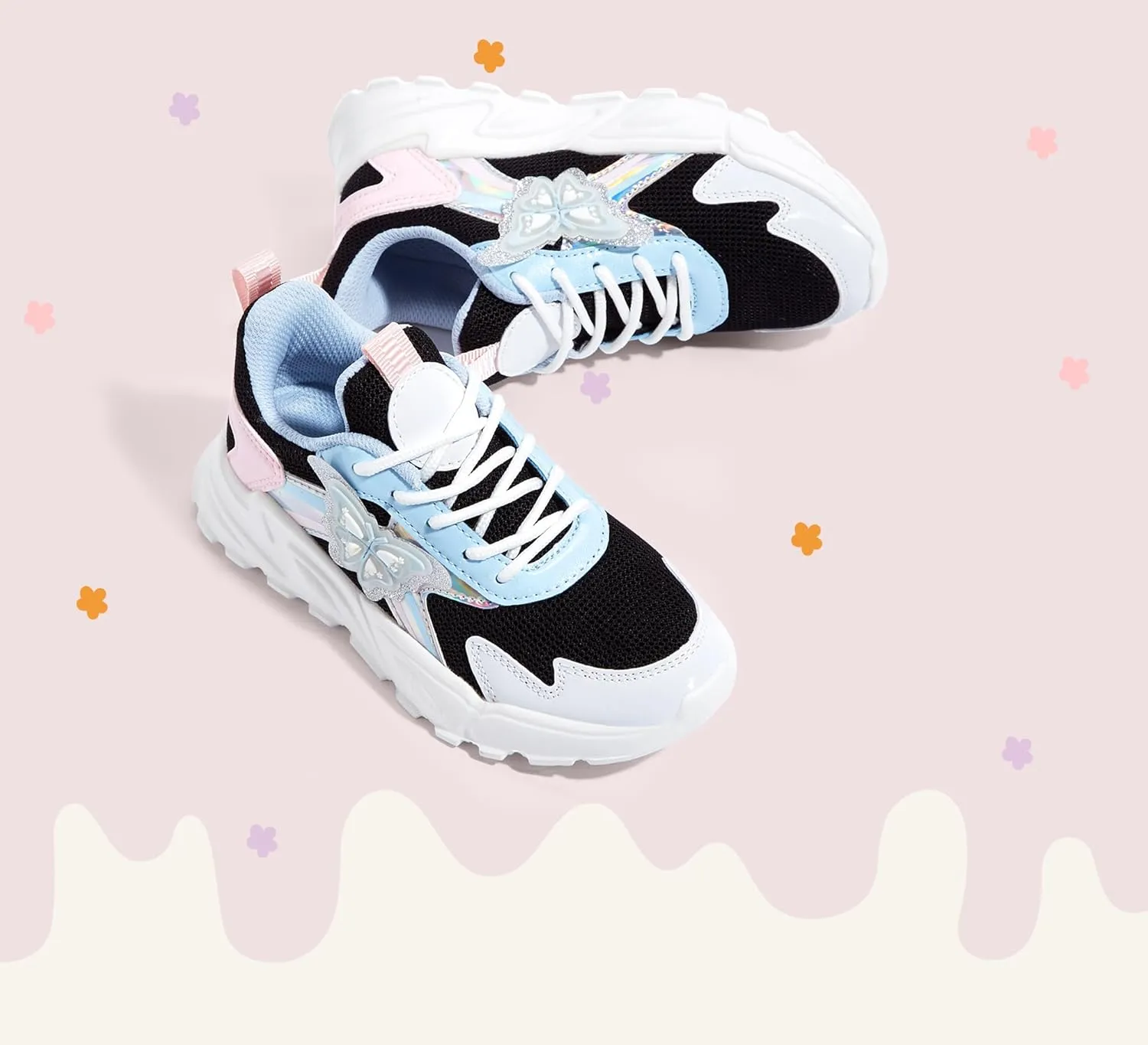 LUCKY STEP Girls Kid's Butterfly Running Sneaker Tennis Sparkle Mesh Athletic School Gym Lace-up Walking Shoes for Toddler/Little Kid/Big Kid