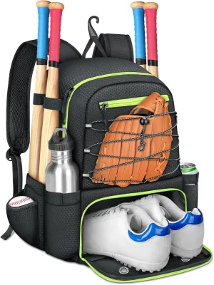 MATEIN Baseball Bat Bag for 4 Bats with Ball Pocket, Lightweight Youth Baseball Backpack with Shoe Compartment, Large Capacity Softball Equipment Bag with Fence Hook for TBall Gear, Helmet, Glove