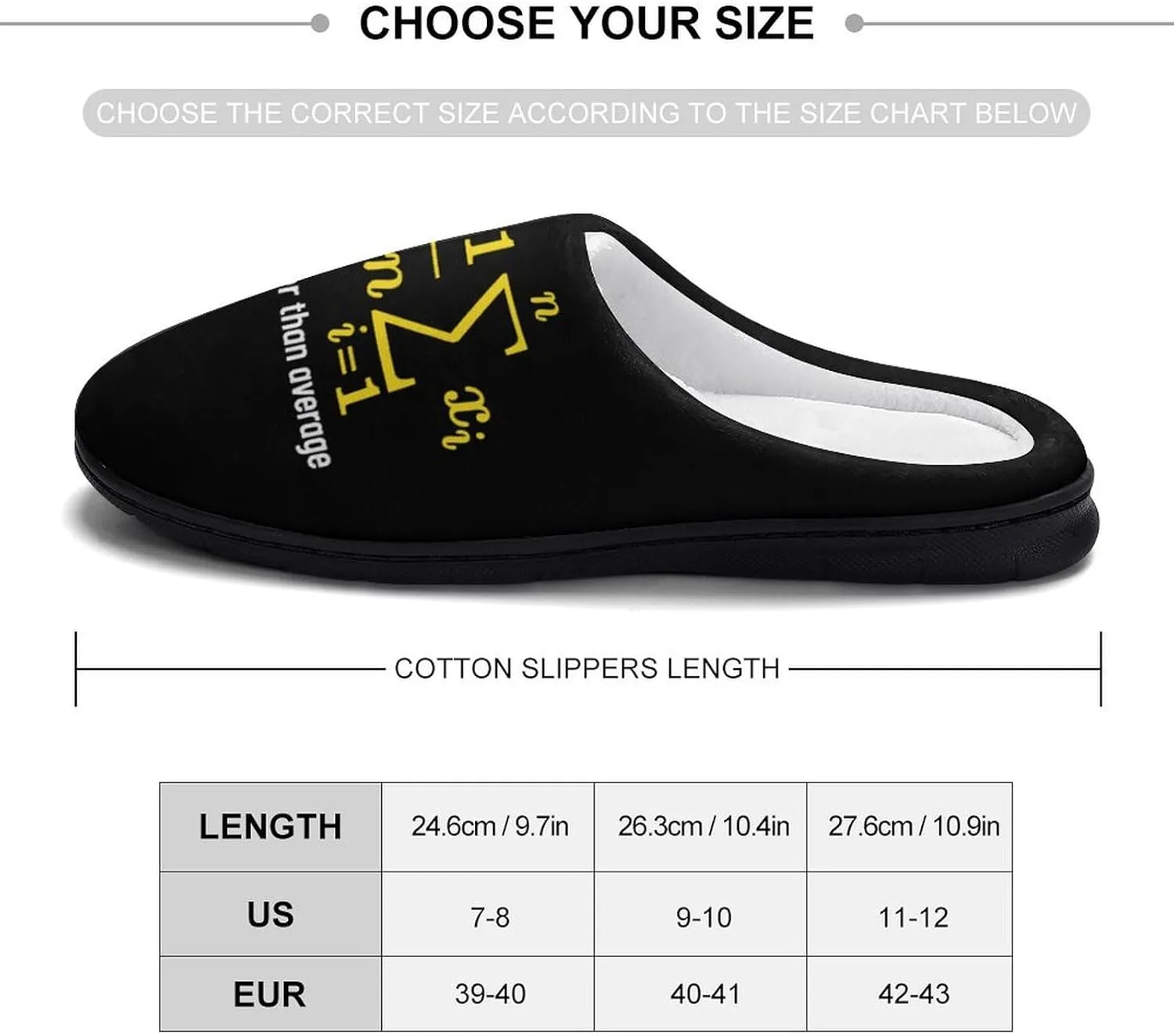 Math Be Greater Than Average Cotton Slippers with Non Slip Rubber Soles Winter House Shoes Washable for Indoor Outdoor
