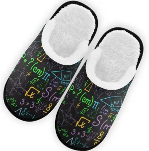 Math Formulas Slippers for Women, Memory Foam House Slippers, Non-Slip Indoor Winter Bedroom Shoes