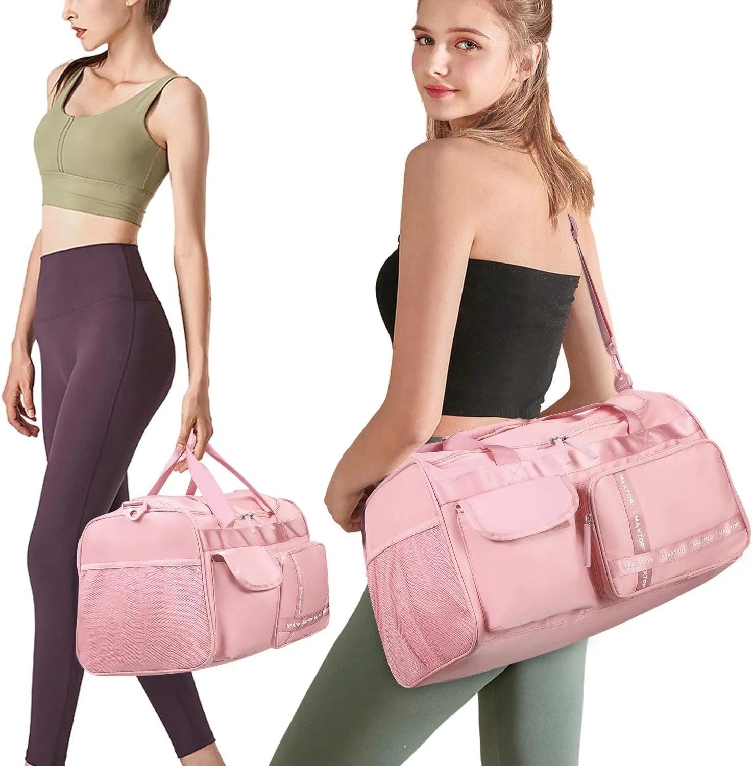 MAXTOP Travel Duffle Bag for Women Carry On Tote Weekender Overnight Bag Large Capacity Duffel Bag With Shoe Compartment,Gym Tote Bag with Dry and Wet Separation