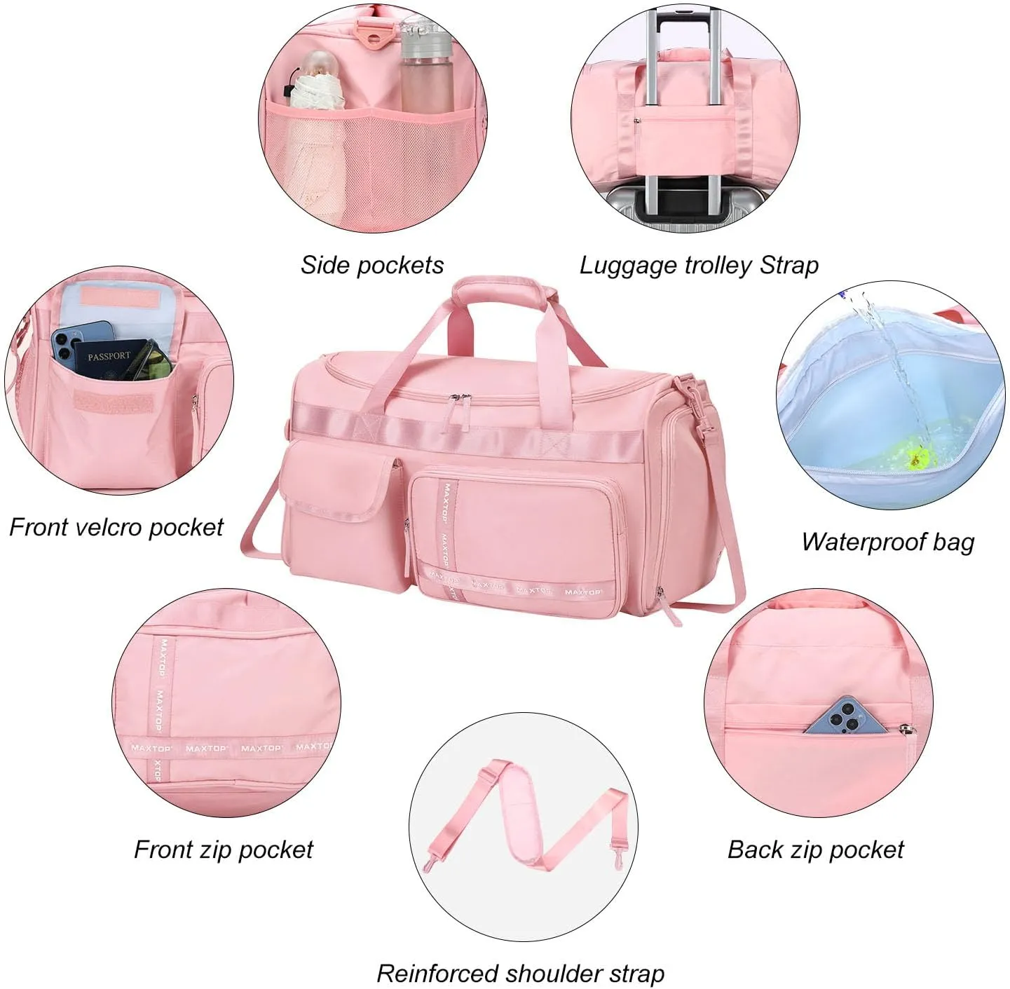 MAXTOP Travel Duffle Bag for Women Carry On Tote Weekender Overnight Bag Large Capacity Duffel Bag With Shoe Compartment,Gym Tote Bag with Dry and Wet Separation