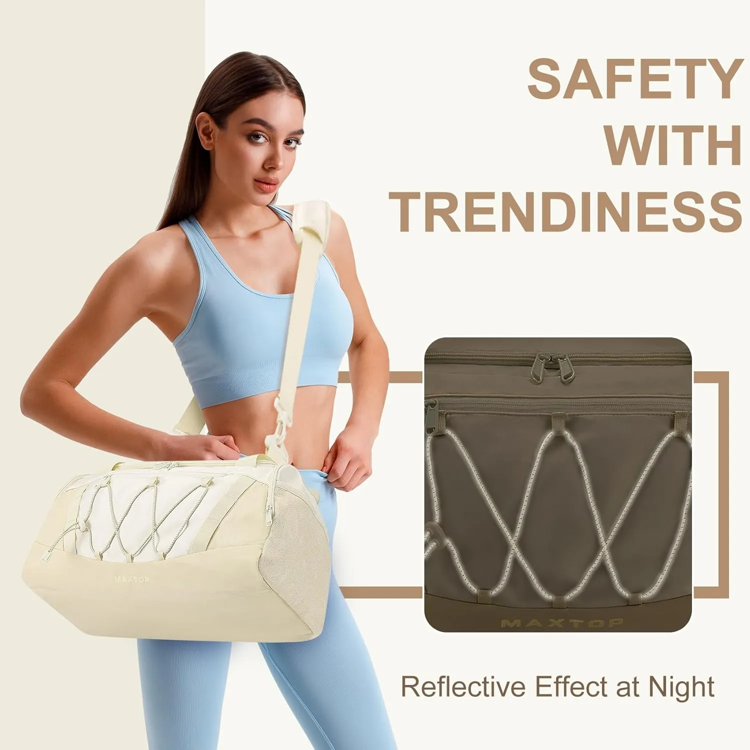 MAXTOP Travel Duffle Bag for Women Carry On Tote Weekender Overnight Bag Large Capacity Duffel Bag With Shoe Compartment,Gym Tote Bag with Dry and Wet Separation