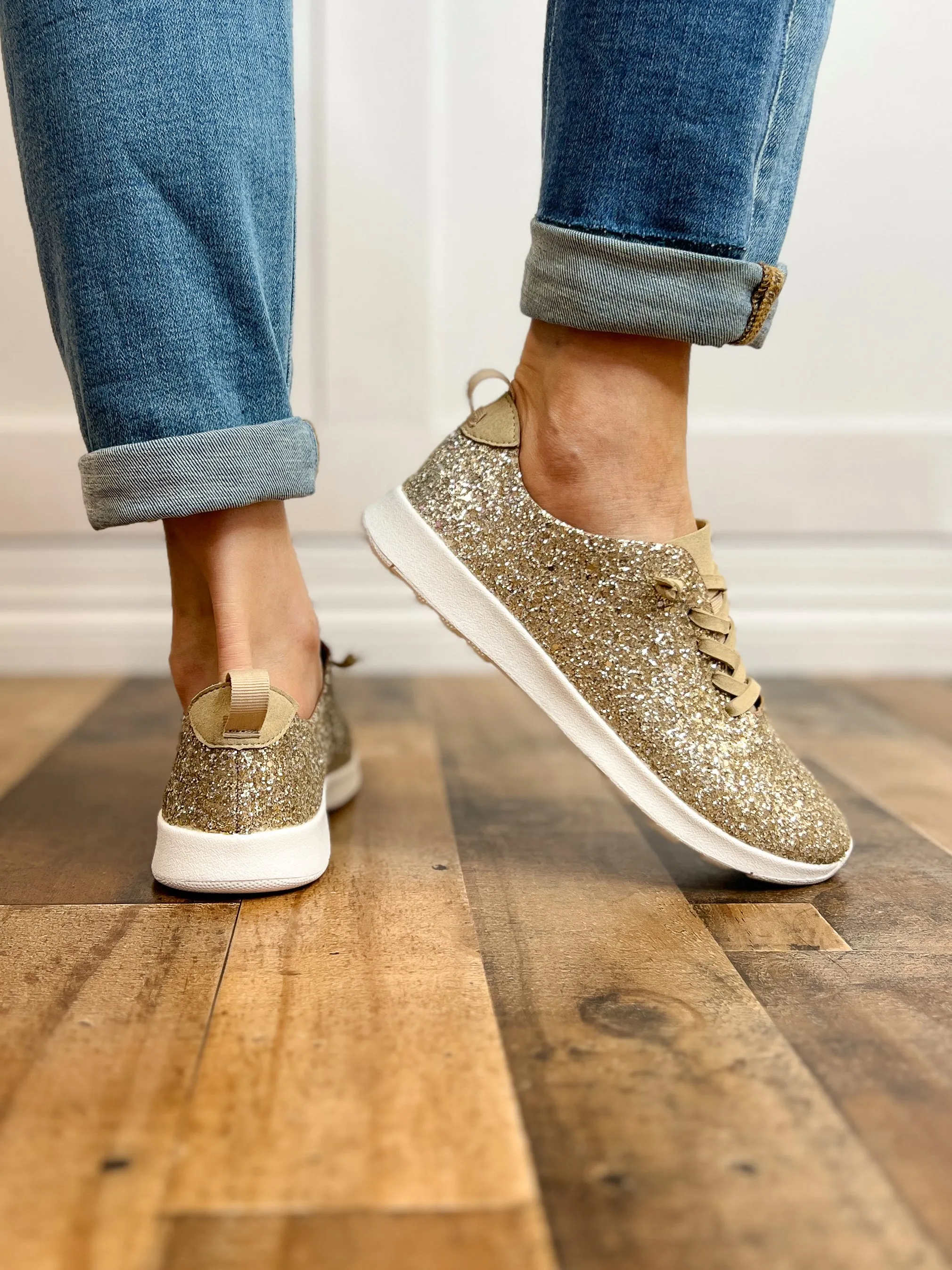 Mayo Glitter Lace Up Tennis Shoes in Gold