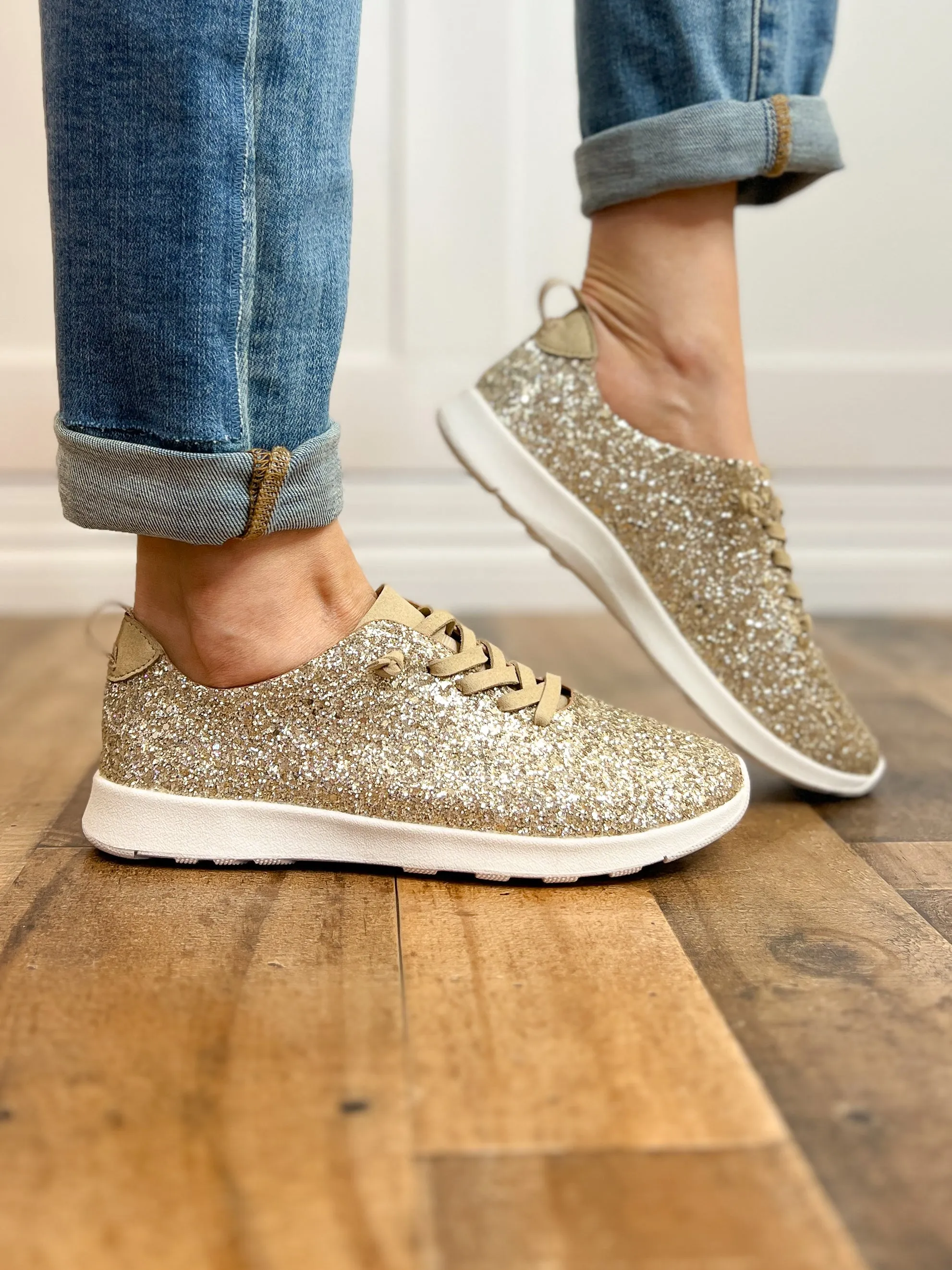 Mayo Glitter Lace Up Tennis Shoes in Gold