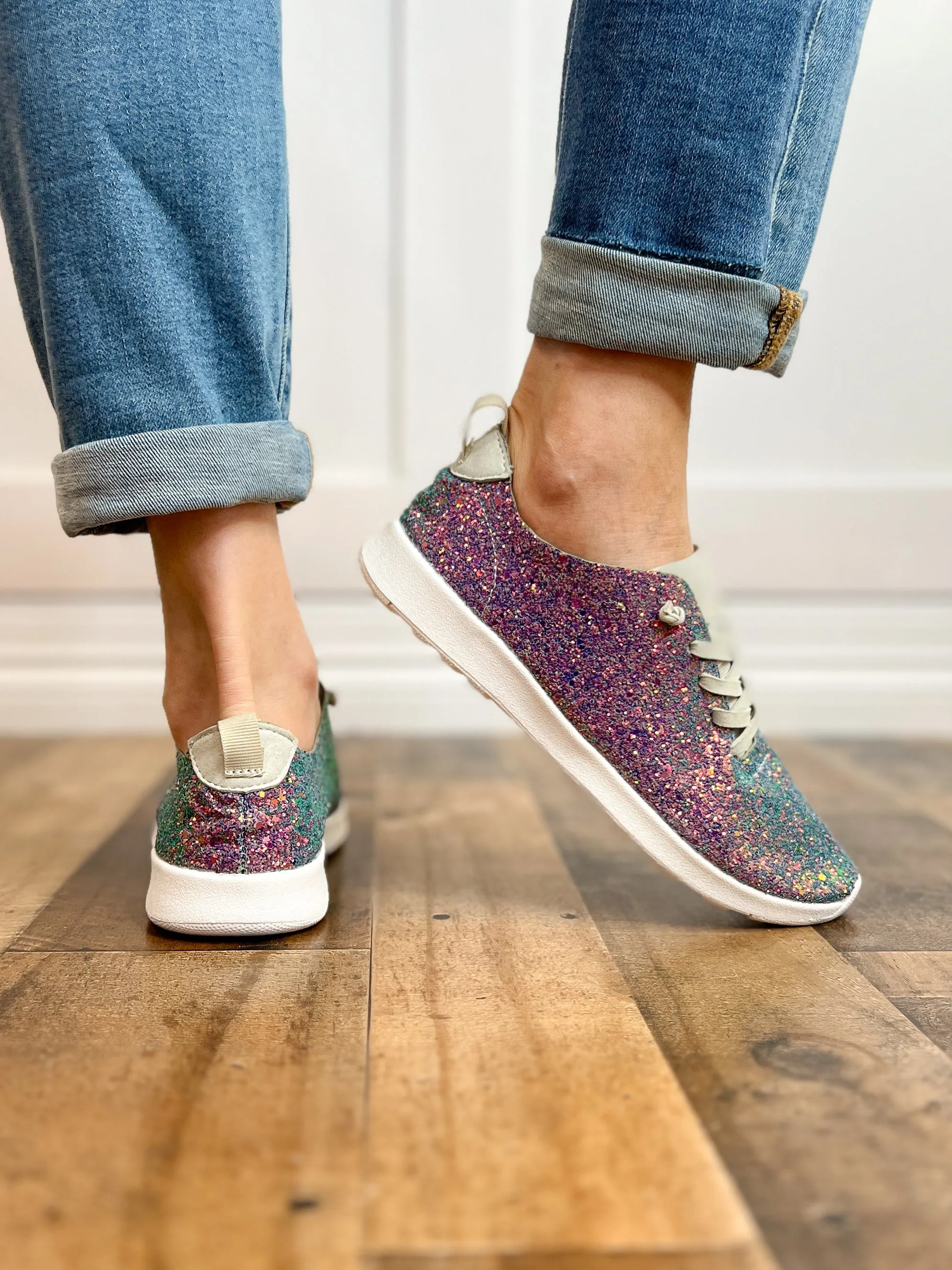 Mayo Glitter Lace Up Tennis Shoes in Multi