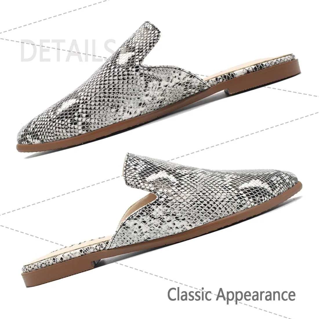 Maypie Womens Flat Mules Closed Pointed Toe Slip On Loafer Slides Backless Shoes