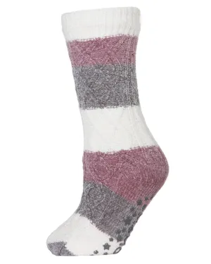 MEMOI MZP05415 TRANQUILITY TRI-COLOR PLUSH LINED SLIPPER SOCK LIGHT PURPLE