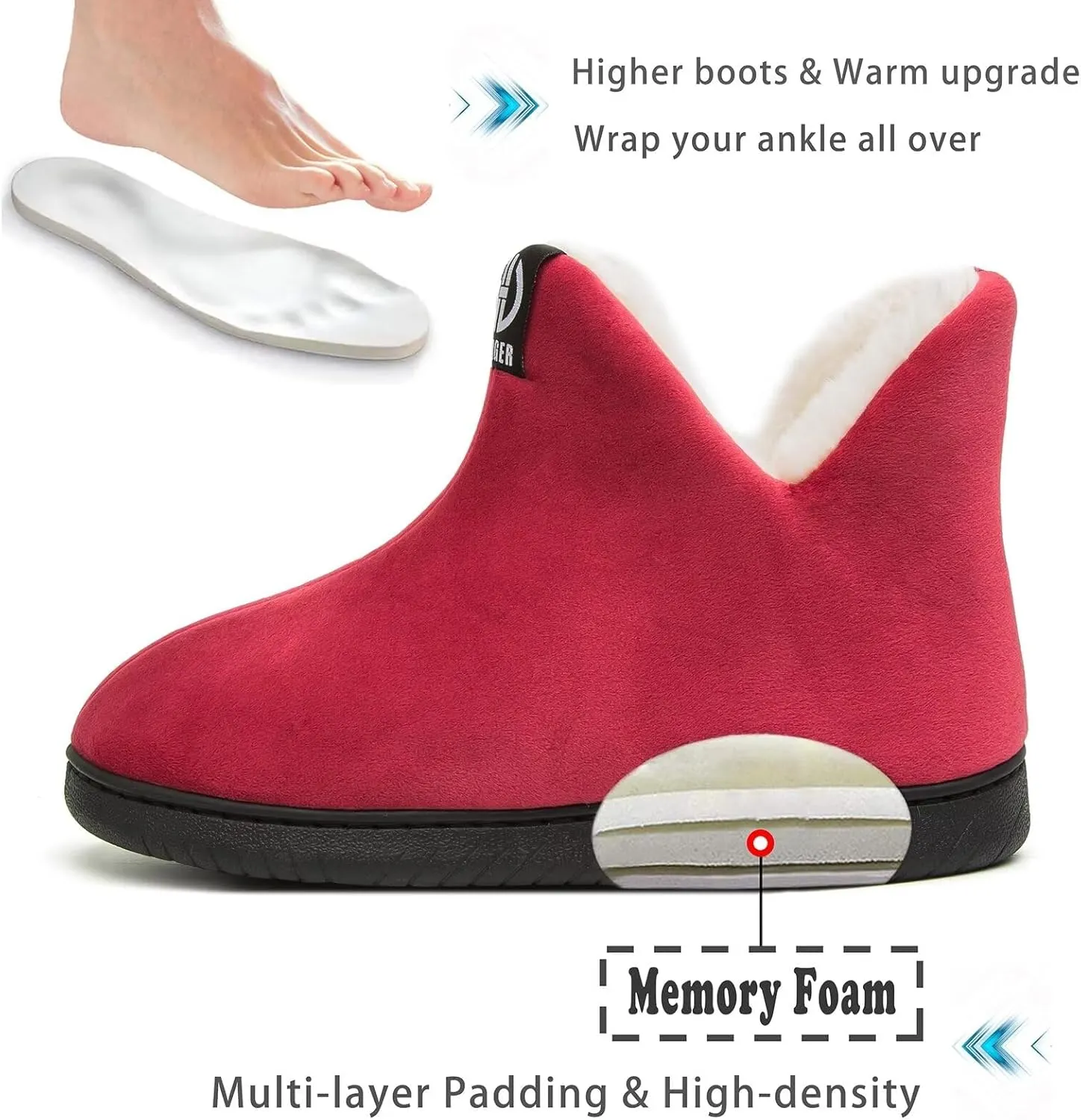 Men Women Slipper Boots Warm Fur Lined Memory Foam Winter House Bootie Slippers
