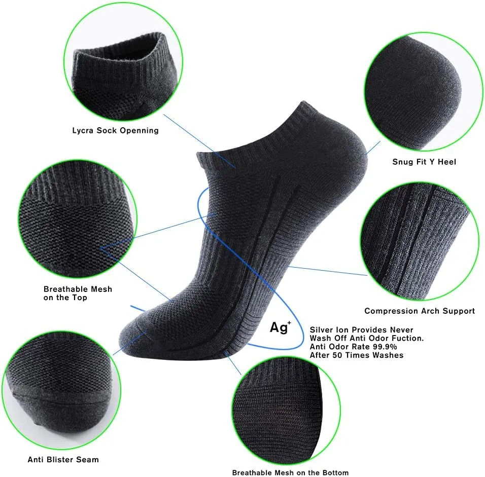 Men's Anti Odor Sweat Wick Quick Dry Cotton Casual No Show Short Sports Socks
