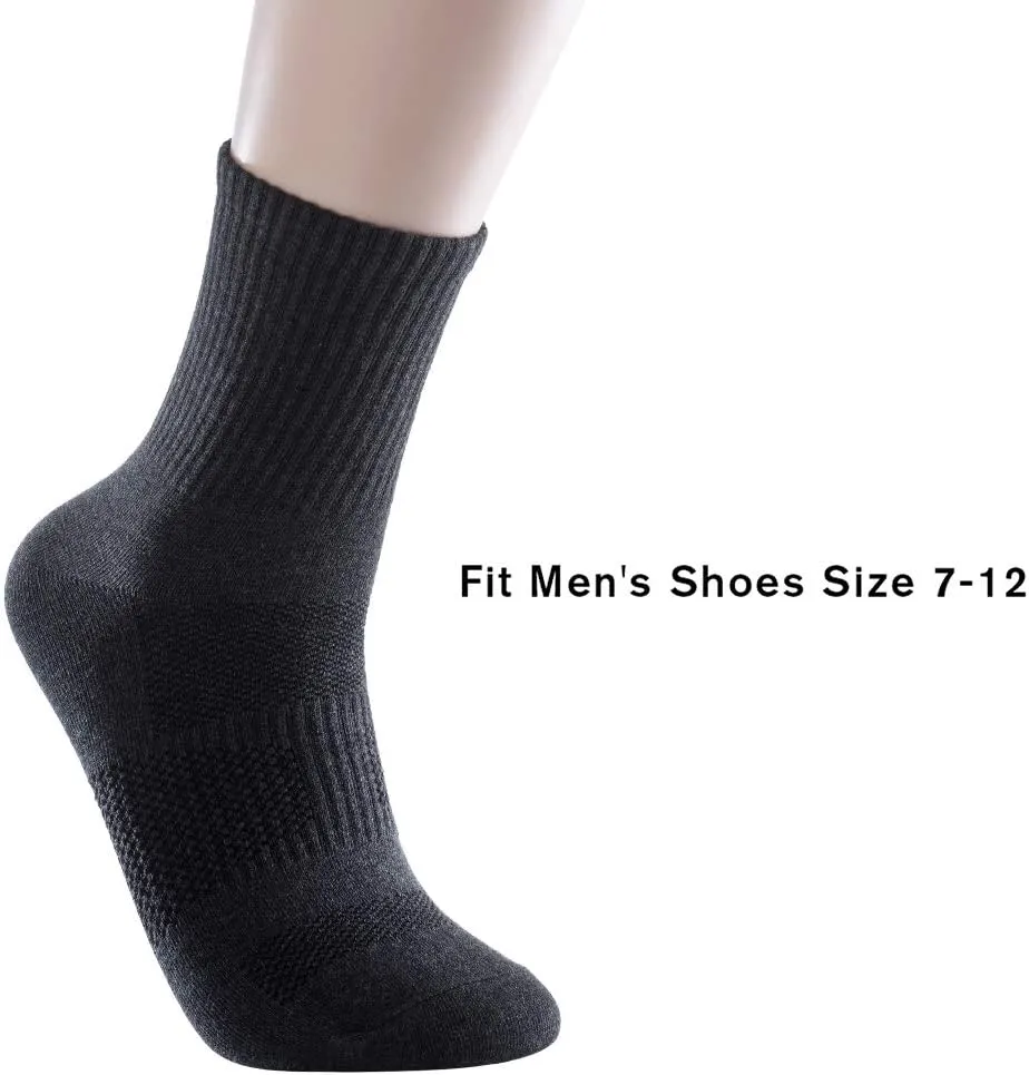 Men's Anti Sweat Odor Resistant Quick Dry Sports Quarter Crew Low Cut Cotton Hiking Running Socks