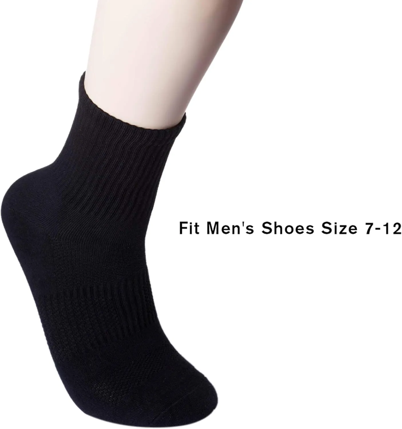 Men's Anti Sweat Odor Resistant Quick Dry Sports Quarter Crew Low Cut Cotton Hiking Running Socks