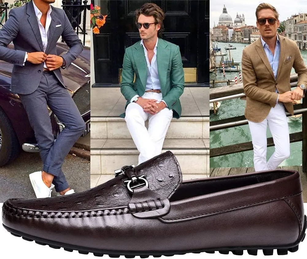Mens Casual Comfortable Genuine Leather Lightweight Driving Moccasins Classic Fashion Penny Loafer Slip On Breathable Driving Loafer