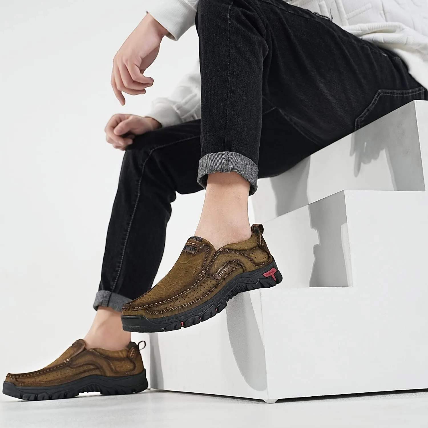 Mens Casual Shoes Slip On Leather Loafers Non Slip Walking Breathable Handmade Sneaker for Dress Driving Business Working Office