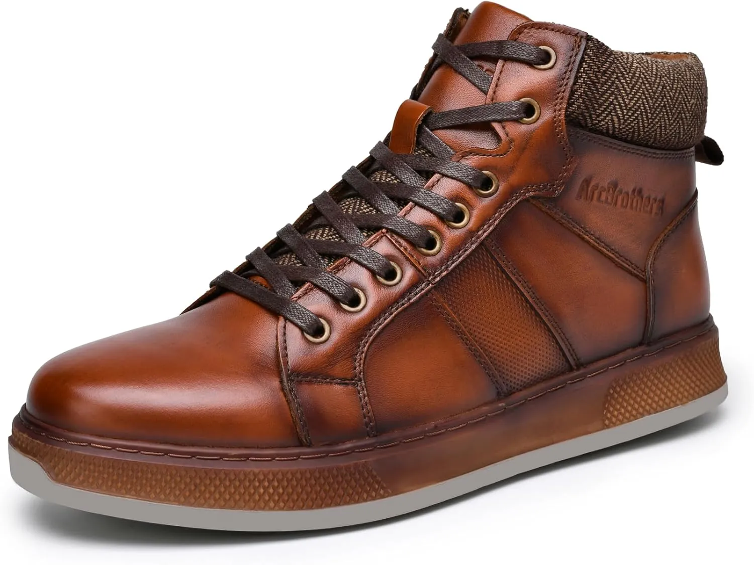 Men's Casual Sneakers Mid Top Fashion Sneaker Lightweight Leather Shoe for Outdoor Walking