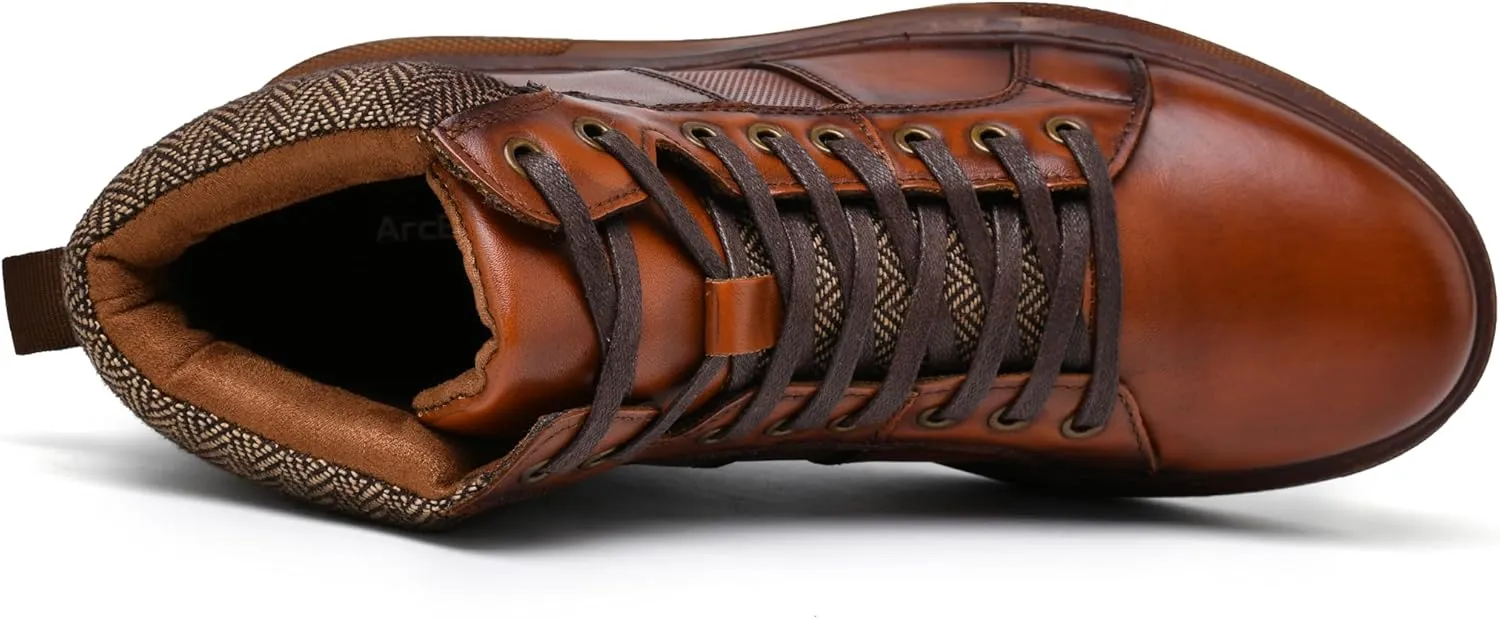 Men's Casual Sneakers Mid Top Fashion Sneaker Lightweight Leather Shoe for Outdoor Walking