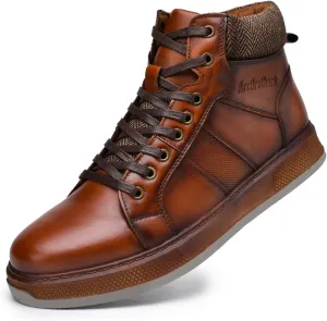 Men's Casual Sneakers Mid Top Fashion Sneaker Lightweight Leather Shoe for Outdoor Walking