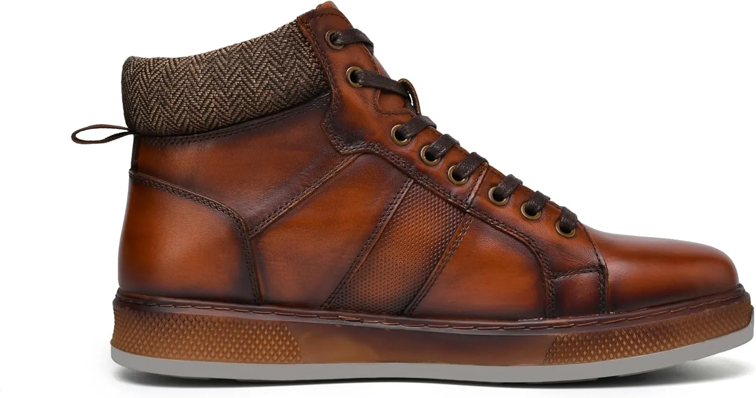 Men's Casual Sneakers Mid Top Fashion Sneaker Lightweight Leather Shoe for Outdoor Walking