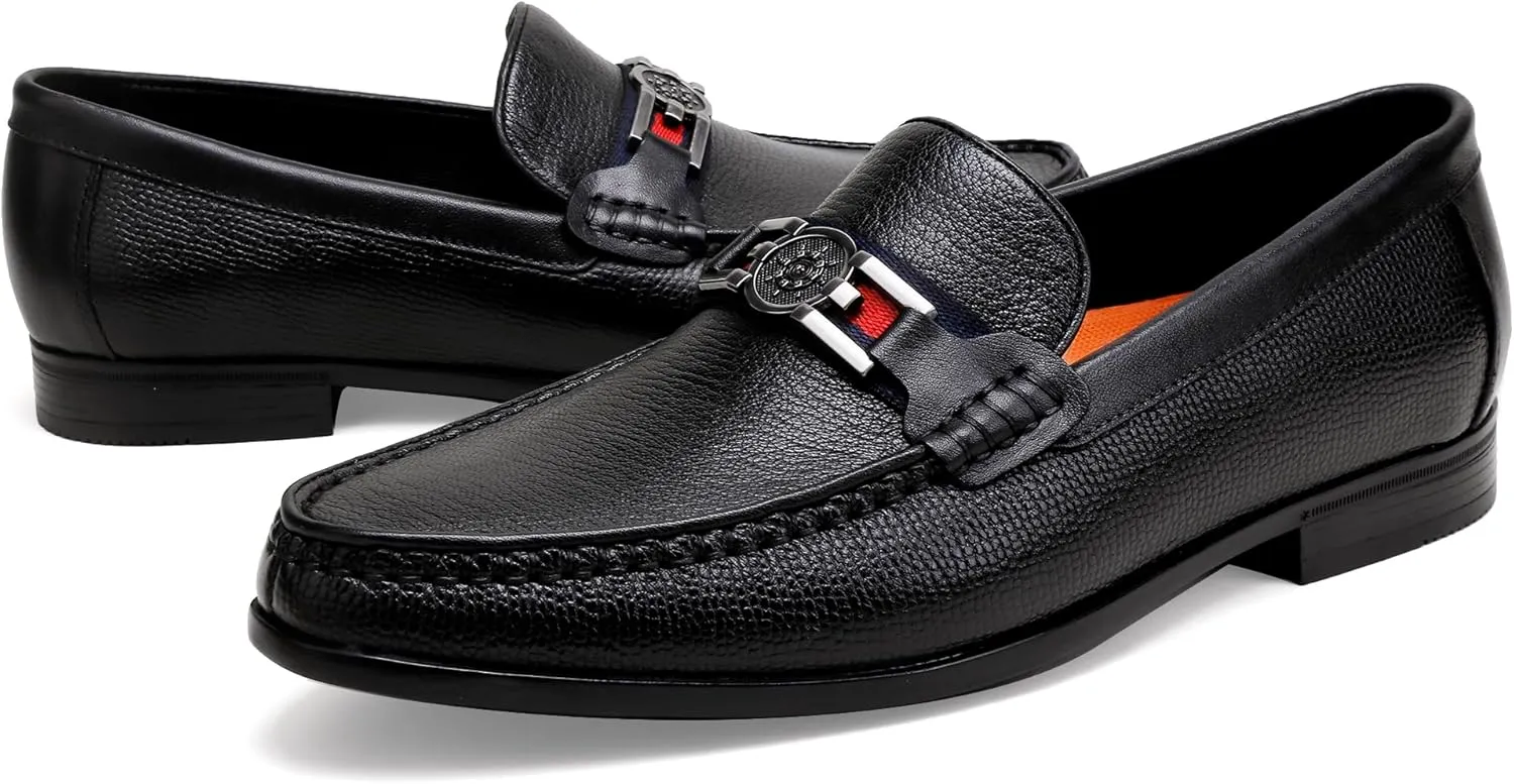 Men's Causal Dress Loafers, Classic Leather Buckle Slip-on Penny Loafer Business Dress Shoes Party Loafers for Mens
