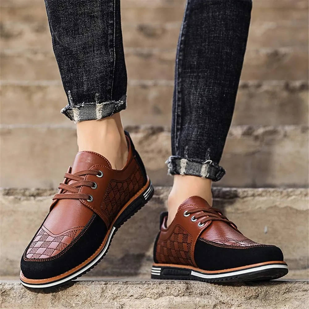 Men's Classic Loafers Fashion Oxford Moccasin Lace-up Stitching Suede Comfortable Casual Flat Leather Shoes Business Driving Office