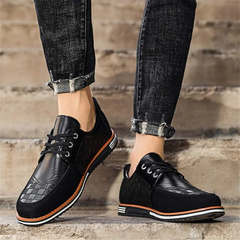 Men's Classic Loafers Fashion Oxford Moccasin Lace-up Stitching Suede Comfortable Casual Flat Leather Shoes Business Driving Office