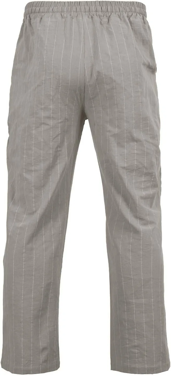 Mens Cotton Linen Pants Striped Elastic Waist Lightweight Casual Pant Relaxed Fit Beach Outfits Breathable with Pockets