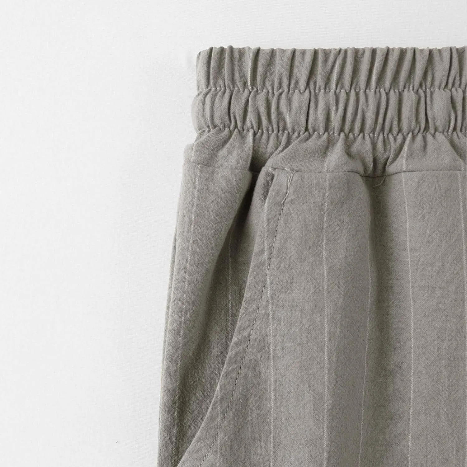 Mens Cotton Linen Pants Striped Elastic Waist Lightweight Casual Pant Relaxed Fit Beach Outfits Breathable with Pockets